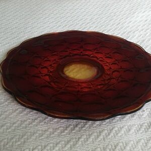 Vintage round red cake plate Tierra pattern